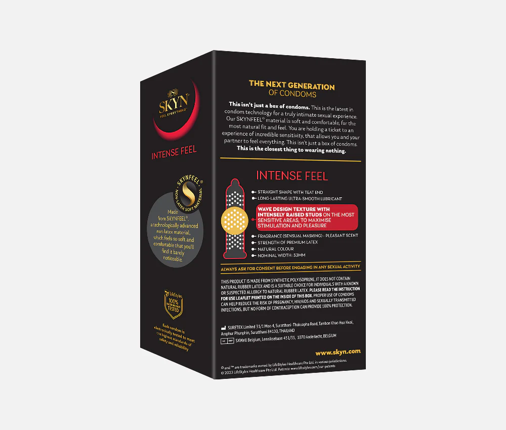 SKYN® Intense Feel Non Latex Condoms - 3 x 10 Pack of 30 + Free 5 Pack of 5 Senses Condoms - Image 6