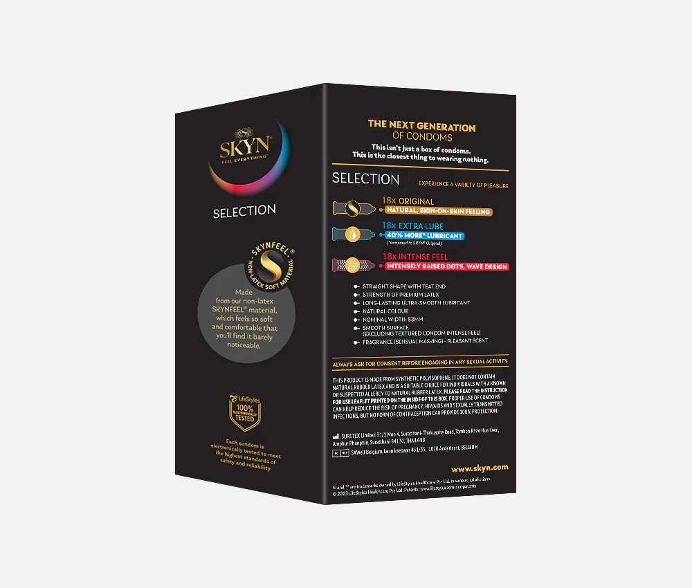 SKYN® SELECTION 54 PACK OF NON LATEX CONDOMS WITH FREE ORGASMIC GEL FOR HER - Image 3